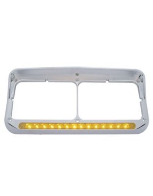 Dual Rectangular Chrome Plastic Headlight Bezel With Visor And 14 Amber Led Lamps | Part Number: 32351