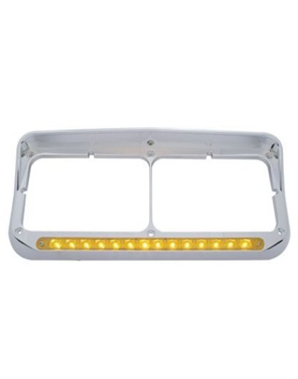 Dual Rectangular Chrome Plastic Headlight Bezel With Visor And 14 Amber Led Lamps | Part Number: 32351