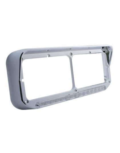 Dual Rectangle Chrome Plastic Headlight Bezel with Visor and 14 Clear/Amber Led Lamps Part Number: 32352