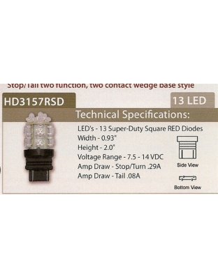 3157 Red LED 360 degree Replacement Bulb Glass Wedge | Part Number: HD3157RSD