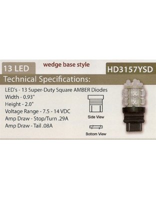 3157 Amber LED 360 Degree Replacement Bulb Glass Wedge | Part Number: HD3157YSD