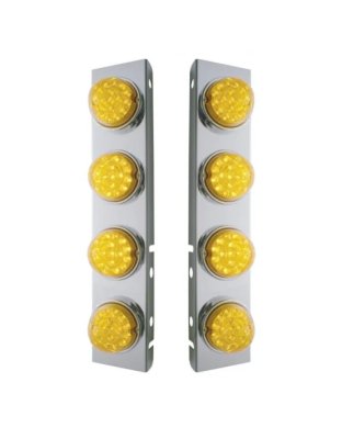 SS Front Air Cleaner Bracket with Amber LED Dual Function lights &amp; SS Bezels for Peterbilt | Part Number: 39632