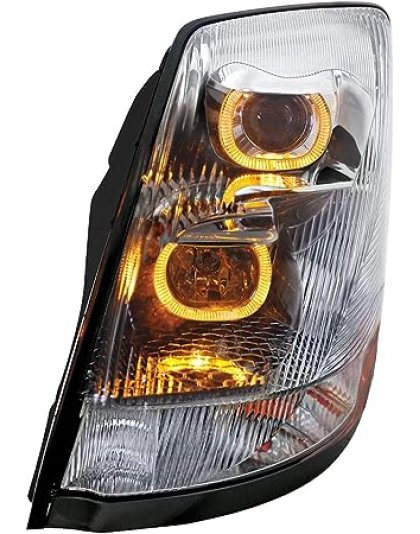 Chrome Projection Headlight Assembly - Driver Side, Chrome Housing, High/Low Beam, With Amber Led Light | Part Number: 31230