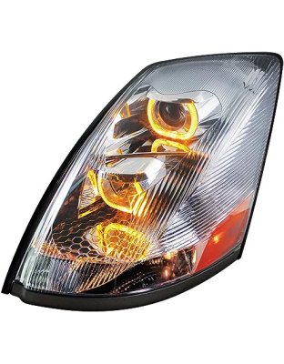 Chrome Projection Headlight Assembly - Driver Side, Chrome Housing, High/Low Beam, With Amber Led Light | Part Number: 31230