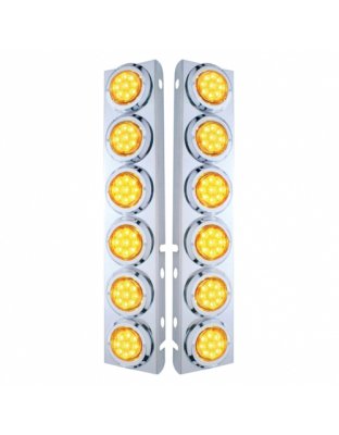 Stainless Steel Front Air Cleaner Bracket With 12X 9 Led 2&quot; Reflector Lights &amp; Bezels For Peterbilt-Amber Led &amp; Lens| Part Number: 33710