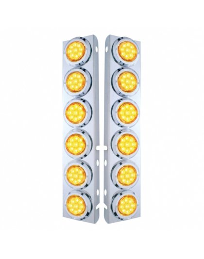 Stainless Steel Front Air Cleaner Bracket With 12X 9 Led 2&quot; Reflector Lights &amp; Bezels For Peterbilt-Amber Led &amp; Lens| Part Number: 33710