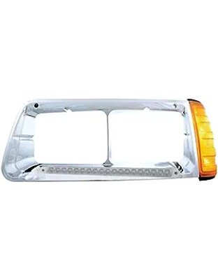 LED Headlight Bezel With Turn Signal For 1989-2009 Freightliner Fld - Driver - Amber Led/Clear Lens | Part Number: 32494