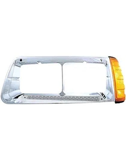 LED Headlight Bezel With Turn Signal For 1989-2009 Freightliner Fld - Driver - Amber Led/Clear Lens | Part Number: 32494