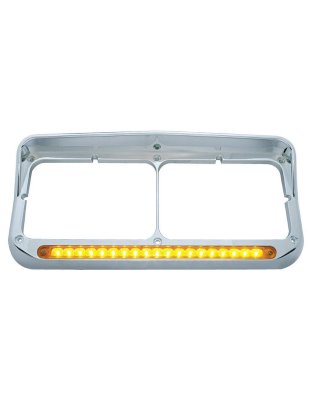 Chrome Rectangular Dual Headlight Bezel With Visor &amp; 19 LED Light Bar - Amber LED/Amber Lens | Part Number: 32346