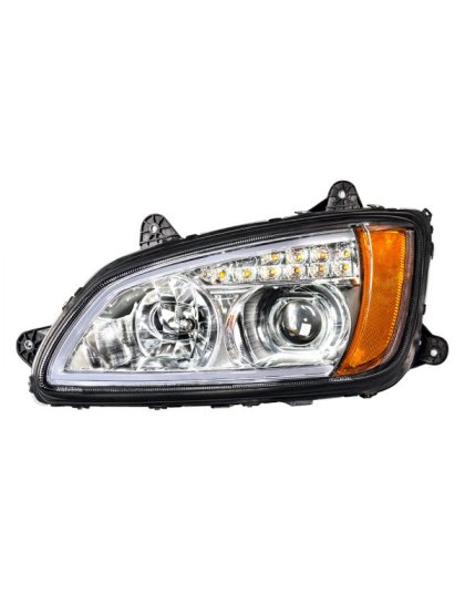 Chrome Projection Headlight With LED Turn Signal &amp; Position Light For 2008-2017 Kenworth T660 - Driver | Part Number: 32779