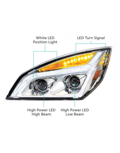  Chrome LED Projection Headlight With LED Position Light For 2018-2023 Freightliner Cascadia - Passenger | Part Number: 35820