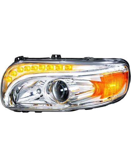 Chrome Projection Headlight With LED Turn &amp; DRL For Peterbilt 389 (2008-2023) &amp; 388 (2008-2015)- Driver | Part Number: 35802