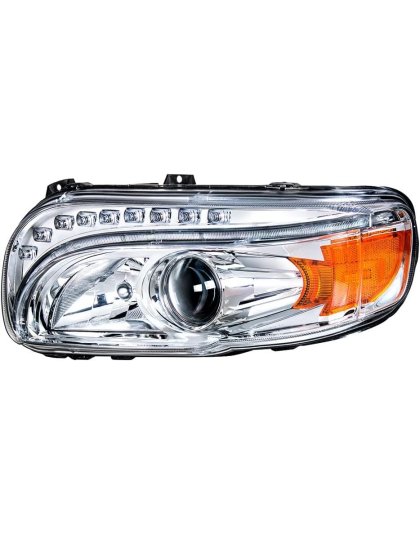 Chrome Projection Headlight With LED Turn &amp; DRL For Peterbilt 389 (2008-2023) &amp; 388 (2008-2015)- Driver | Part Number: 35802