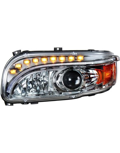 Chrome Projection Headlight With LED Turn &amp; DRL For Peterbilt 389 (2008-2023) &amp; 388 (2008-2015)- Driver | Part Number: 35802