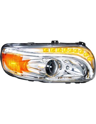 Chrome Projection Headlight With LED Turn &amp; DRL For Peterbilt 389 (2008-2023) &amp; 388 (2008-2015)- Passenger | Part Number: 35803