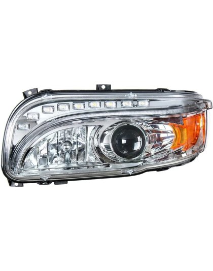 Chrome Projection Headlight With LED Turn &amp; DRL For Peterbilt 389 (2008-2023) &amp; 388 (2008-2015)- Driver | Part Number: 35802