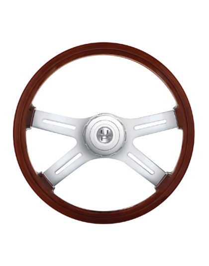  18&quot; 4-Spoke Style Wood Steering Wheel With Hub &amp; Horn Button Kit For Peterbilt (2006 ) &amp; Kenworth (2003 )| Part Number: 88178