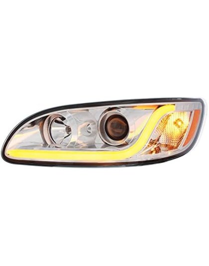 Chrome Projection Headlight W/LED Dual Function Light Bar For PB 386 (2005-2015) &amp; 387 (1999-2010) - Driver | Part Number: 31252