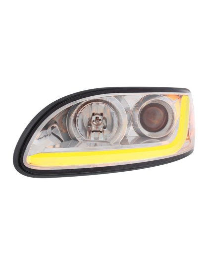 Chrome Projection Headlight W/LED Dual Function Light Bar For PB 386 (2005-2015) &amp; 387 (1999-2010) - Driver | Part Number: 31252