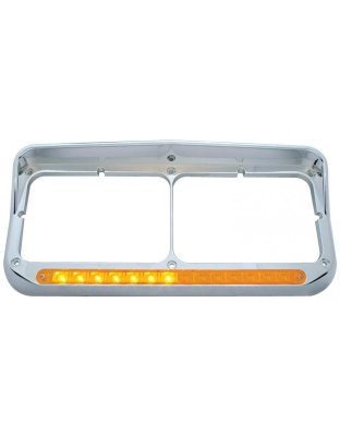 Rectangular Dual Headlight Bezel With Visor And LED Sequential Light Bar (Passenger) - Amber LED/Amber Lens | Part Number: 32502