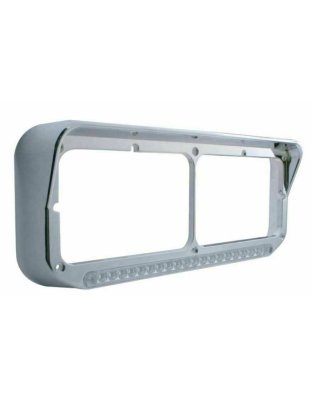 Chrome Rectangular Dual Headlight Bezel With 19 LED Light Bar Amber LED/Clear Lens| Part Number: 32347