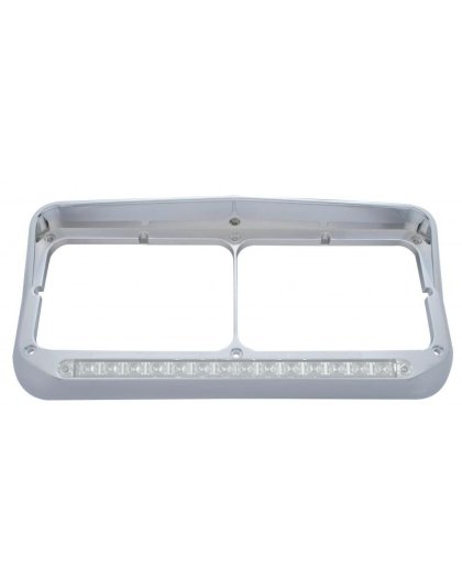  Rectangular Dual Headlight Bezel With Visor And LED Sequential Light Bar (Passenger) - Amber LED/Clear Lens | Part Number: 32503