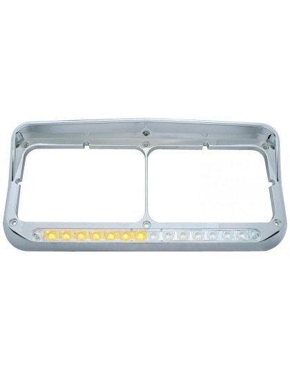  Rectangular Dual Headlight Bezel With Visor And LED Sequential Light Bar (Passenger) - Amber LED/Clear Lens | Part Number: 32503