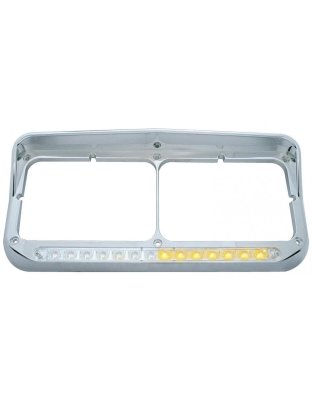 Rectangular Dual Headlight Bezel With Visor And LED Sequential Light Bar (Driver) - Amber LED/Clear Lens | Part Number: 32501