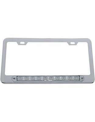  Chrome License Plate Frame With 10 LED 9&quot; Light Bar - Red LED/Clear Lens | Part Number: 39758