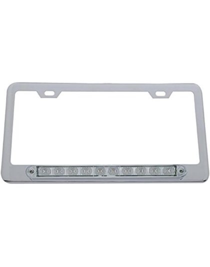  Chrome License Plate Frame With 10 LED 9&quot; Light Bar - Red LED/Clear Lens | Part Number: 39758