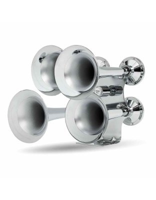 4 Bell Air Powered Train Horn – 140-145 Decibels | Chrome Plated Zinc Alloy | Part Number: THORN-2