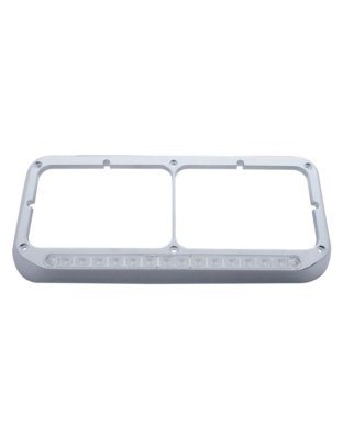 14 LED Chrome Rectangular Dual Headlight Bezel - Amber LED/Clear Lens | Part Number: 32382