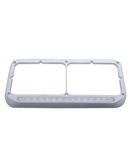 14 LED Chrome Rectangular Dual Headlight Bezel - Amber LED/Clear Lens | Part Number: 32382