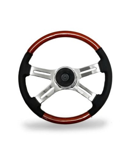 Peterbilt and Kenworth 18&quot; 4 Spoke Leather Trim Steering Wheel | Part Number: WP-SWPB9801L