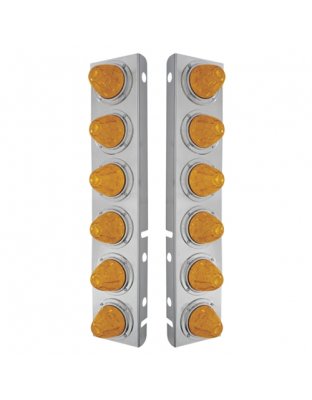 Stainless Steel Front Air Cleaner Bracket With 12X 11 LED Watermelon Lights &amp; Bezels For Peterbilt-Amber LED &amp; Lens| Part Number: U33920