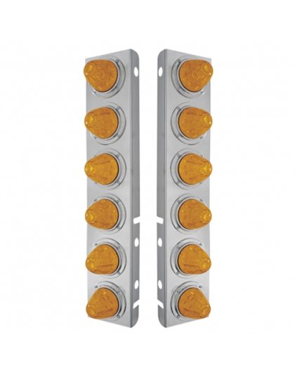 Stainless Steel Front Air Cleaner Bracket With 12X 11 LED Watermelon Lights &amp; Bezels For Peterbilt-Amber LED &amp; Lens| Part Number: U33920