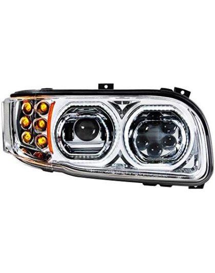 High Power 10 LED Chrome Headlight With 6 LED Turn &amp; 100 LED Halo For 2008-2023 Peterbilt 389- Passenger | Part Number: 35785