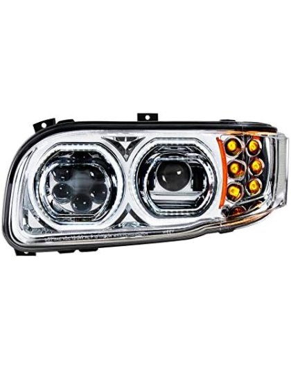 High Power 10 LED Chrome Headlight With 6 LED Turn &amp; 100 LED Halo For 2008-2023 Peterbilt 389- Driver | Part Number: 35784