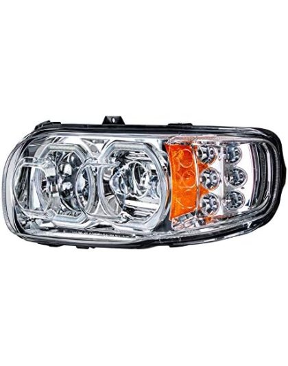 High Power 10 LED Chrome Headlight With 6 LED Turn &amp; 100 LED Halo For 2008-2023 Peterbilt 389- Driver | Part Number: 35784