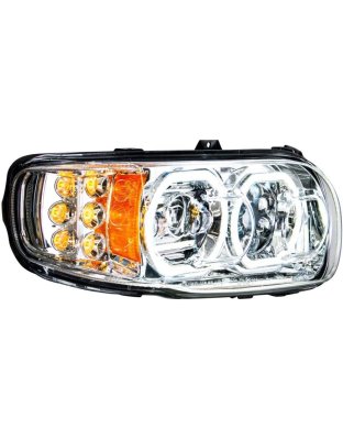 High Power 10 LED Chrome Headlight With 6 LED Turn &amp; 100 LED Halo For 2008-2023 Peterbilt 389- Passenger | Part Number: 35785