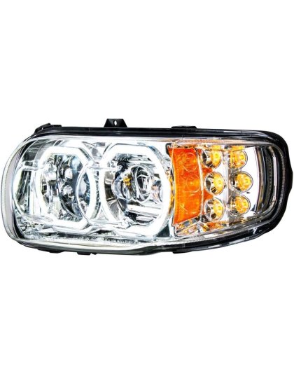 High Power 10 LED Chrome Headlight With 6 LED Turn &amp; 100 LED Halo For 2008-2023 Peterbilt 389- Driver | Part Number: 35784