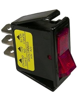 On-Off Rocker Illuminated Red Switch SPST Plastic Body 1/4&quot; Tabs 12V 16A | Part Number: 5530C