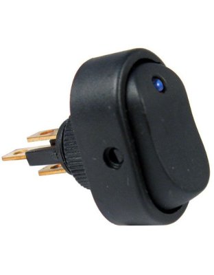 On-Off Oblong Rocker Illuminated Blue LED Switch 1/2&quot; Hole 1/4&quot; Tab 12V 25A | Part Number: 5585C