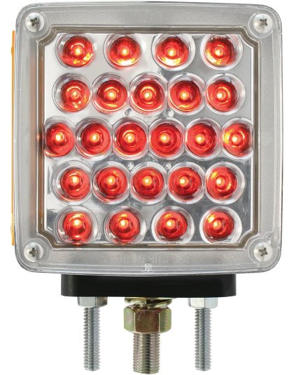 Square Double Face Pearl LED Pedestal Light Driver Side Amber/Red with Clear Lens | Part Number: 77623