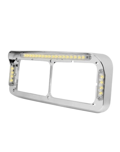 Rectangle Dual Headlight Bezel with Amber LED and Clear Lens  | Part Number: 87593