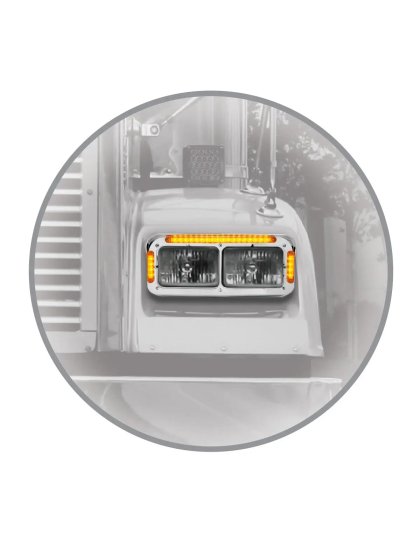 Rectangle Dual Headlight Bezel with Amber LED and Clear Lens  | Part Number: 87593