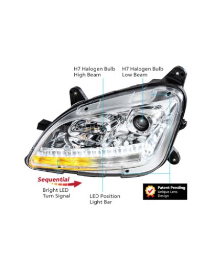 Chrome Projection Headlight With LED Sequential Turn and DRL For 2012-2021 Peterbilt 579- Passenger | Part Number: 35780