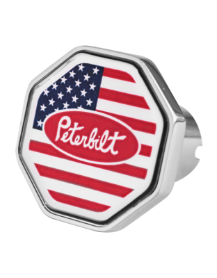 Peterbilt Logo Octogon Knob US Flag Red/Chrome | Part Number: CK-PB1-O-USA