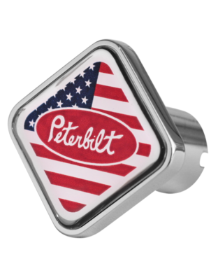 Peterbilt Logo Square Knob US Flag Red/Chrome | Part Number: CK-PB1-S-USA